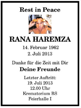 Traueranzeige Schlampe Rainer Haremza